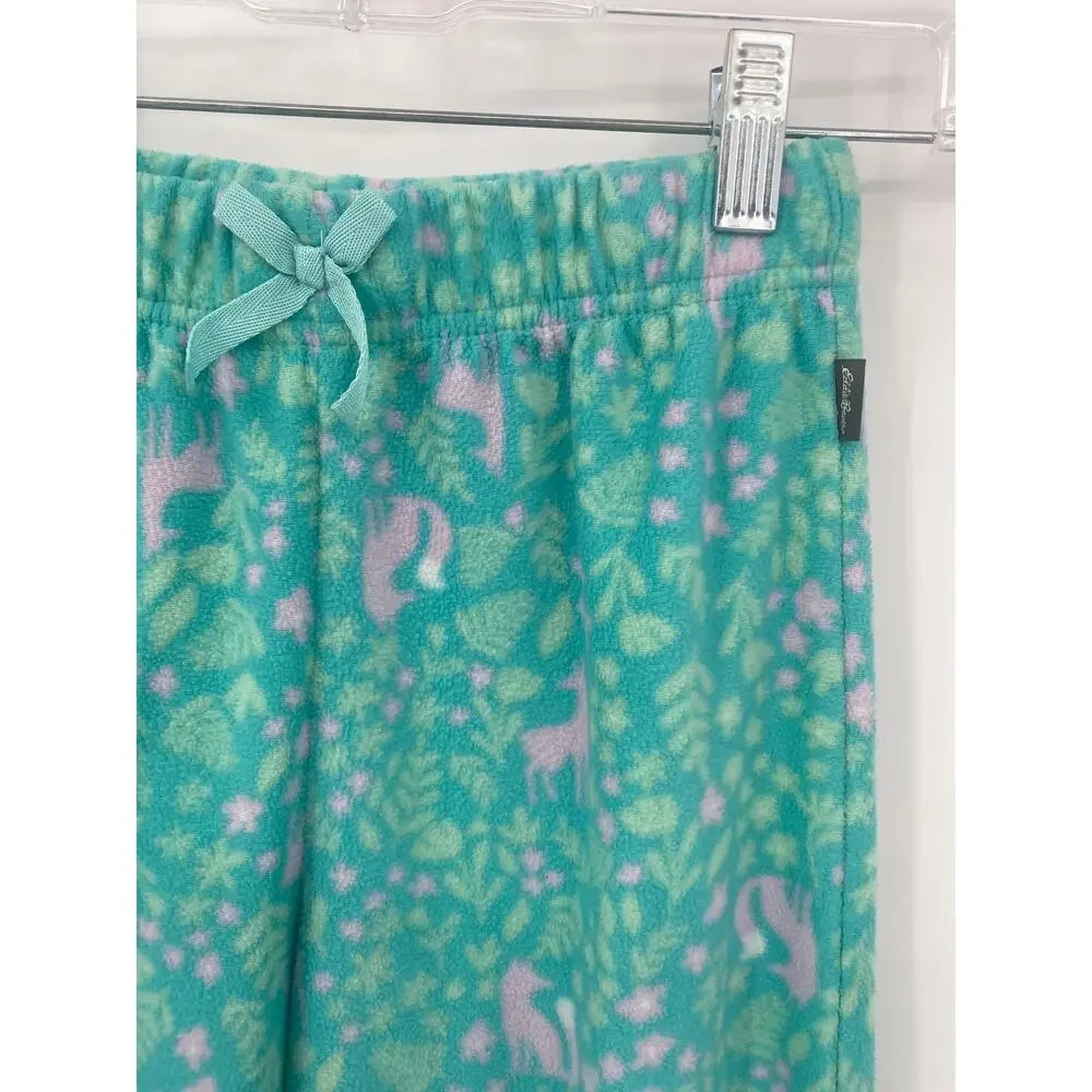Eddie Bauer Kids Teal Green Fleece Pajama Pants Fox Deer Print M 10/12